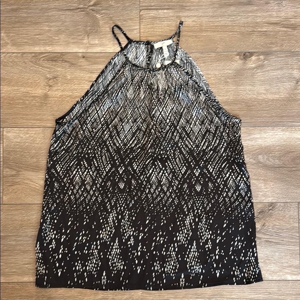 Black and White Sleeveless Silk Top
